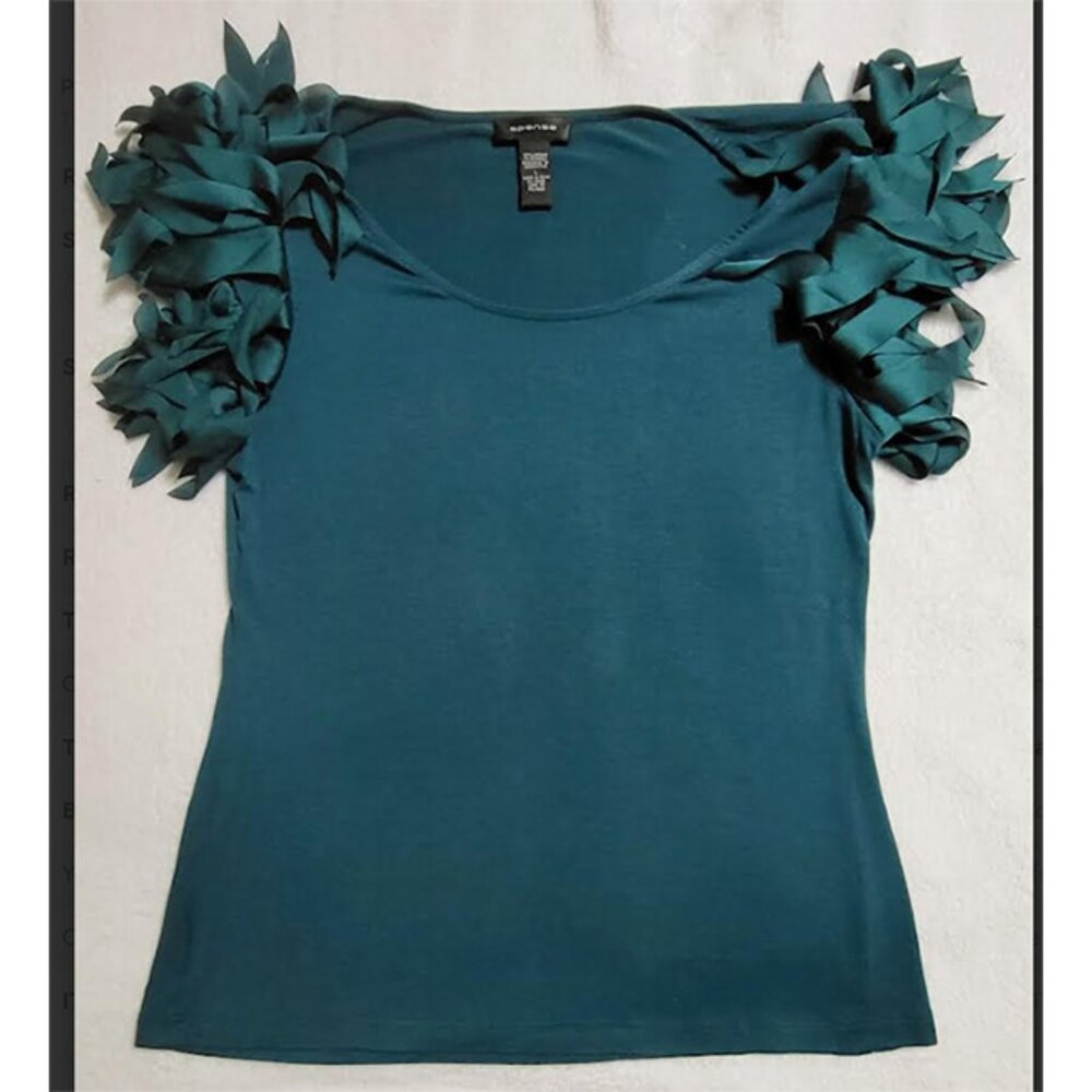 SpenceTeal Ruffle Sleeve Top